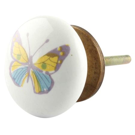 Yellow Butterfly Ceramic Flat Drawer Knob Online